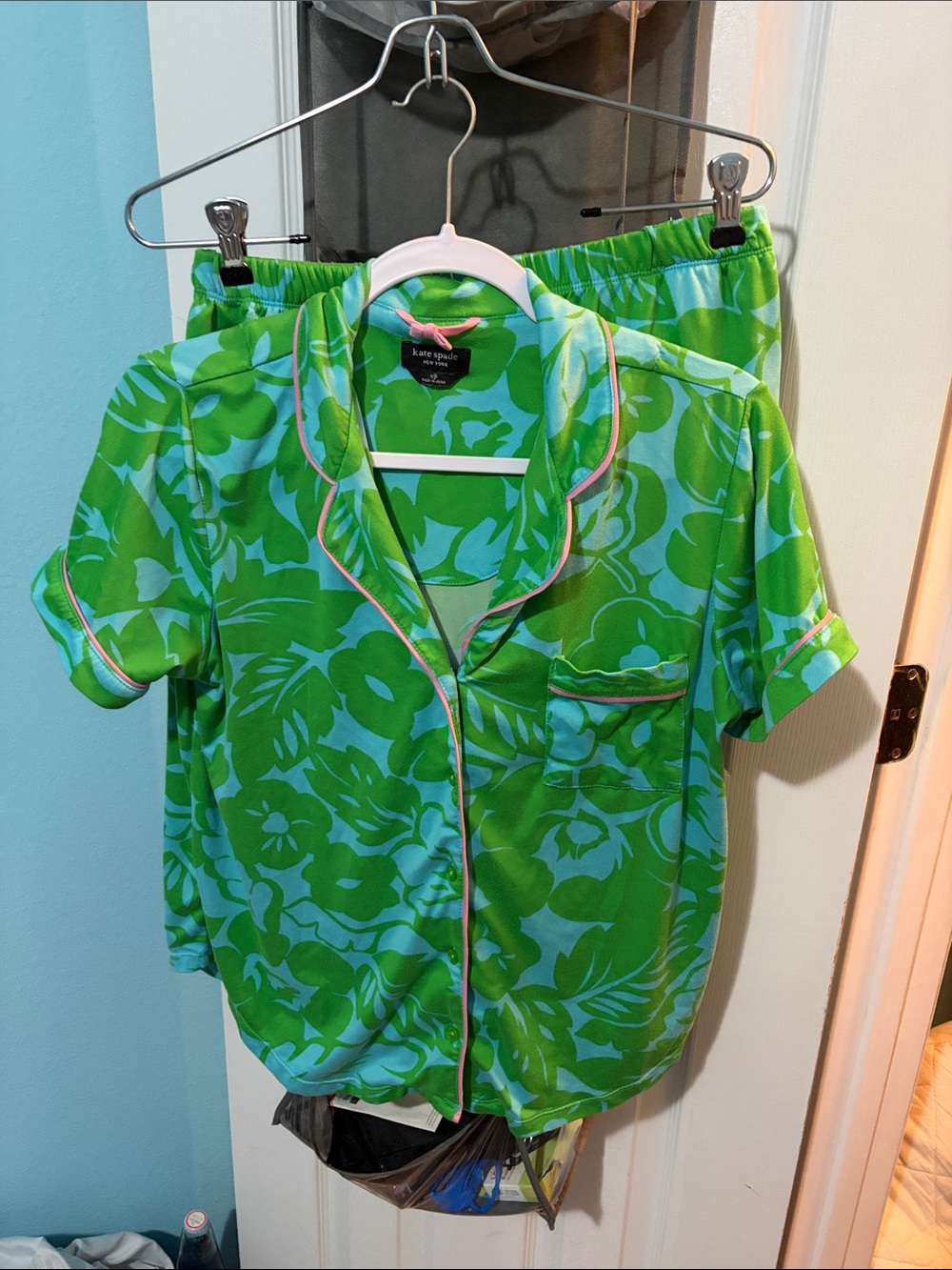 kate spade Bright Green and Aqua Floral Short-Sleeve Pajama Set